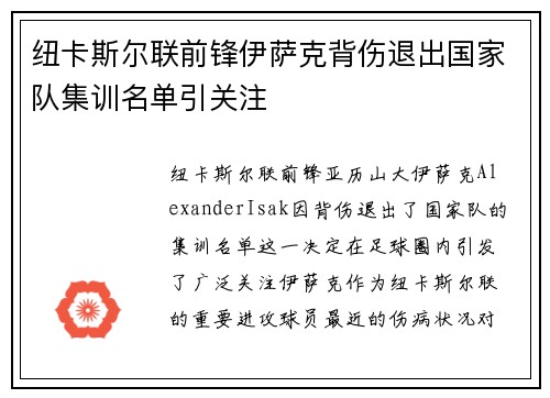 纽卡斯尔联前锋伊萨克背伤退出国家队集训名单引关注 纽卡斯尔联前锋伊萨克背伤退出国家队集训名单引关注